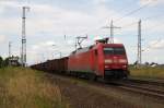 152 024-6 DB Schenker Rail Deutschland AG mit einem Gterzug in Satzkorn und fuhr in Richtung Golm weiter. 23.08.2013