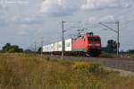 br-6152-siemens-es-64-f/290388/152-041-0-db-schenker-rail-deutschland 152 041-0 DB Schenker Rail Deutschland AG mit einem fast leeren Containerzug in Vietznitz und fuhr in Richtung Nauen weiter. 29.08.2013