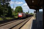 152 049-3 DB Schenker Rail Deutschland AG mit einem Facns Ganzzug in Wolmirstedt und fuhr in Richtung Magdeburg weiter. 06.06.2014