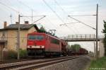 155 259-5 DB Schenker Rail Deutschland AG mit einem kurzem gemischtem Gterzug in Vietznitz, in Richtung Friesack weiter gefahren. 08.05.2012