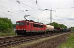 155 080-5 DB Schenker Rail Deutschland AG mit einem gemischtem Gterzug in Satzkorn, in Richtung Priort unterwegs. 10.05.2012