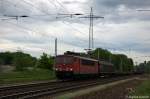 155 091-2 DB Schenker Rail Deutschland AG mit einem gemischtem Gterzug in Satzkorn, in Richtung Priort unterwegs.
