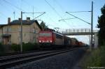 155 107-6 DB Schenker Rail Deutschland AG mit einem gemischtem Gterzug aus Seddin in Vietznitz und fuhr in Richtung Friesack weiter.