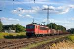 155 131-6 DB Schenker Rail Deutschland AG mit einem Eaos Ganzzug in Satzkorn und fuhr in Richtung Priort weiter. 23.08.2012