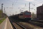 155 140-7 DB Schenker Rail Deutschland AG mit einem Schotterzug in Priort. 24.04.2013