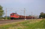 155 107-6 DB Schenker Rail Deutschland AG mit einem Eanos Ganzzug in Vietznitz und fuhr in Richtung Friesack weiter. 08.05.2013