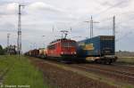 br-6155-dr-250/268326/155-082-1-db-schenker-rail-deutschland 155 082-1 DB Schenker Rail Deutschland AG mit einem gemischtem Gterzug in Satzkorn und fuhr in Richtung Golm weiter. 16.05.2013