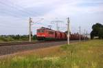 155 222-3 DB Schenker Rail Deutschland AG mit einem Kalizug in Vietznitz und fuhr in Richtung Wittenberge weiter. 17.06.2013