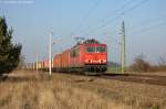 155 122-5 DB Schenker Rail Deutschland AG mit einem Containerzug in Demker und fuhr in Richtung Magdeburg weiter. 13.03.2014