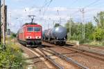 155 060-7 DB Schenker Rail Deutschland AG mit einem gemischtem Güterzug in Priort und fuhr weiter in Richtung Golm. 18.09.2015