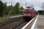 182 004 mit dem RE1 (RE 18119) von Magdeburg Hbf nach Cottbus, bei Ausfahrt aus dem Brandenburger Hbf. 04.06.2013