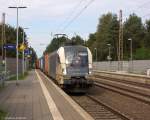 ES 64 U2 - 020 (182 520-7) MRCE Dispolok GmbH für WLC - Wiener Lokalbahnen Cargo GmbH mit einem Containerzug in Bienenbüttel, nach der Überholung durch ICE 789 und IC 2373, ging die Fahrt in Richtung Uelzen weiter. 19.09.2014