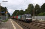 ES 64 U2 - 027 (182 527-2) MRCE Dispolok GmbH für WLC - Wiener Lokalbahnen Cargo GmbH mit einem Containerzug in Bienenbüttel und fuhr weiter in Richtung Uelzen. 09.09.2014
