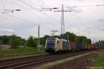 183 705 WLC - Wiener Lokalbahnen Cargo GmbH mit einem Containerzug in Satzkorn, in Richtung Priort unterwegs. 10.05.2012