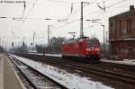 185 197-1 DB Schenker Rail Deutschland AG kam als Lz durch Priort gefahren und fuhr in Richtung Wustermarker Kreuz weiter. 14.02.2013