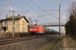 185 166-6 DB Schenker Rail Deutschland AG mit einem Kesselzug  Dieselkraftstoff oder Gasl oder Heizl (leicht)  in Vietznitz und fuhr in Richtung Friesack weiter. Netten Gru an den Tf! 16.04.2013