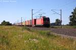 185 195-5 DB Schenker Rail Deutschland AG mit einem Containerzug in Vietznitz und fuhr in Richtung Nauen weiter. 20.07.2013