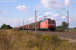 185 167-4 DB Schenker Rail Deutschland AG mit einem gemischtem Gterzug in Vietznitz und fuhr in Richtung Nauen weiter. 13.09.2013