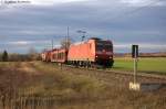 185 157-5 DB Schenker Rail Deutschland AG kam mit einem gemischten Gterzug aus Richtung Salzwedel komment durch Stendal(Wahrburg). Sie fuhr in Richtung Rathenow weiter. 27.12.2013