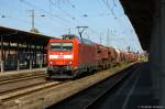 185 158-3 DB Schenker Rail Deutschland AG mit einem Kalizug in Stendal und fuhr weiter in Richtung Wittenberge. 28.08.2014