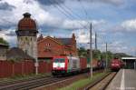 185 649-1 ITL Eisenbahn GmbH mit einem Containerzug in Rathenow und fuhr in Richtung Stendal weiter.