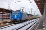 185 519-6 Alpha Trains fr ITL Eisenbahn GmbH mit einem Containerzug, bei der Durchfahrt in Stendal und fuhr in Richtung Salzwedel weiter. 17.03.2013