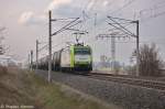 185-CL 005 (185 505-5) Captrain Deutschland GmbH fr ITL Eisenbahn GmbH mit einem Kesselzug  Umweltgefhrdender Stoff, flssig  in Vietznitz und fuhr in Richtung Nauen weiter. 16.04.2013