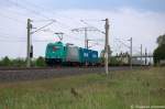 185 633-5 ITL - Eisenbahngesellschaft mbH mit einem Containerzug in Vietznitz und fuhr in Richtung Friesack weiter. 10.05.2013