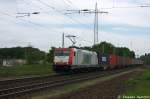 185 598-0 akiem fr ITL - Eisenbahngesellschaft mbH mit einem Containerzug in Satzkorn und fuhr in Richtung Priort weiter.