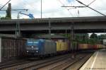 185-CL 008 (185 508-9) Alpha Trains für VPS - Verkehrsbetriebe Peine-Salzgitter GmbH mit einem Containerzug in Hamburg-Harburg und fuhr in Richtung Maschen weiter. 12.07.2014