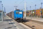 185 520-4 Alpha Trains für CFL Cargo Deutschland GmbH mit einem black-boxX Containerzug in Lübben(Spreewald) und war auf dem Weg nach Guben gewesen.