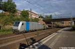 185 677-2 Railpool GmbH für PCT - Private Car Train GmbH mit einem leeren Autotransportzug in Hamburg-Harburg.