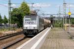 185 673-1 Railpool GmbH für RTB Cargo - Rurtalbahn Cargo GmbH mit einem Kesselzug im Brandenburger Hbf und fuhr weiter in Richtung Magdeburg. 30.06.2015