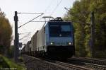 E 186 185-5 AKIEM fr ITL Eisenbahn GmbH mit einem Containerzug bei Nennhausen und fuhr in Richtung Wustermark weiter. 28.04.2012