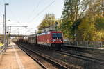 187 159-9 DB Cargo mit einem gemischtem Güterzug in Friesack und fuhr weiter in Richtung Wittenberge.