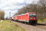187 123 DB Cargo mit der Wagenlok 232 589-2 und einem gemischtem Güterzug von evtl Seelze nach Seddin in Nennhausen. 09.04.2020 