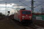 189 057-3 mit einem leeren Autotransportzug in Rathenow in Richtung Wustermark unterwegs. 10.04.2012