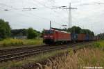 189 017-7 DB Schenker Rail Deutschland AG mit einem Containerzug in Satzkorn und fuhr in Richtung Priort weiter.