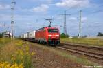 189 064-9 DB Schenker Rail Deutschland AG mit dem KLV  DB SCHENKERhangartner  in Satzkorn und fuhr in Richtung Golm weiter.