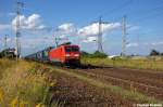 189 064-9 DB Schenker Rail Deutschland AG mit dem KLV  LKW Walter  in Satzkorn und fuhr in Richtung Golm weiter. 23.08.2012
