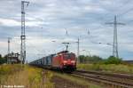 189 021-9 DB Schenker Rail Deutschland AG mit dem KLV  LKW Walter  in Satzkorn und fuhr in Richtung Golm weiter. 28.08.2012