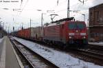 189 016-9 DB Schenker Rail Deutschland AG mit einem Containerzug in Priort. 21.02.2013