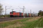 189 009-4 DB Schenker Rail Deutschland AG mit einem Containerzug in Vietznitz und fuhr in Richtung Friesack weiter.