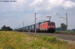 189 055-7 DB Schenker Rail Deutschland AG mit dem KLV  LKW Walter  in Vietznitz und fuhr in Richtung Nauen weiter.