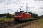 br-6189-siemens-es-64-f4/285308/189-011-0-db-schenker-rail-deutschland 189 011-0 DB Schenker Rail Deutschland AG mit einem Containerzug in Satzkorn und fuhr in Richtung Priort weiter. 09.08.2013