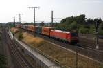 189 011-0 DB Schenker Rail Deutschland AG mit einem Containerzug in Stendal(Wahrburg) und fuhr in Richtung Magdeburg weiter. 22.08.2013