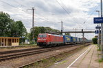 189 003-7 DB Cargo mit dem KLV  LKW Walter  in Baruth(Mark) und fuhr weiter in Richtung Wünsdorf-Waldstadt. 04.08.2016