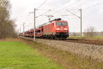 189 057-3 DB Cargo mit einem Autotransportzug in Nennhausen und fuhr weiter in Richtung Wustermark.