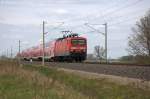 114 002-9 mit dem RE2  ODEG  (RE 37370) von Wismar nach Cottbus in Vietznitz. 30.04.2013