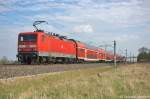 114 002-9 mit dem RE2  ODEG  (RE 37374) von Wismar nach Cottbus in Vietznitz. 25.04.2013